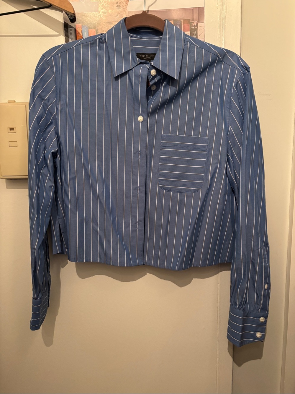 Rag & Bone cropped blue striped button up